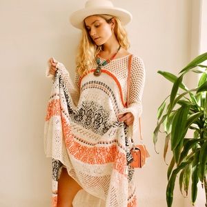 Free People Crochet Long Sweater Dress Maxi Boho